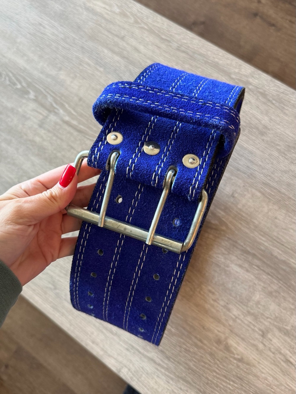 Gym Blue Suede Double-Prong Weightlifting Belt